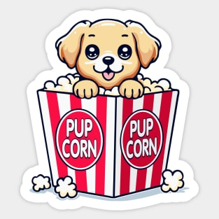 Pupcorn Cute Puppy Popcorn Funny Pun Sticker